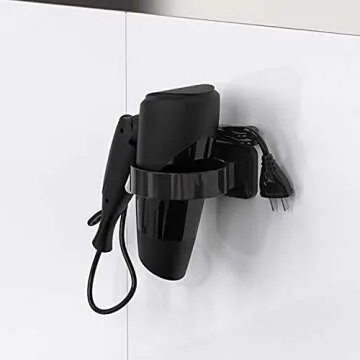 Hair Dryer Holder, Bathroom Hair Dryer Holder, Hair Care Tools Holder Wall Mount, Styling Tool Organizer for Hair Dryer - Extra Large Rim (Black, L 3.7”×W 2.1”×H 4.3”)