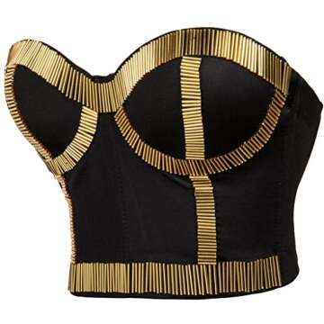 Alivila.Y Fashion Womens Sequins Punk Goth Bra Corset Top Party Crop Top 966-BlackGold-S