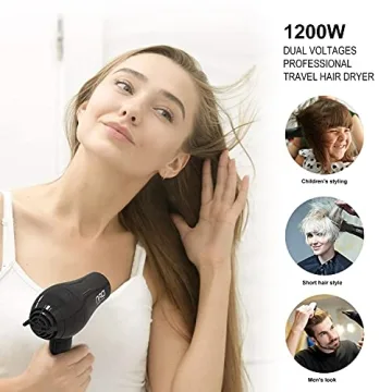 Compact Dual Voltage Travel Hair Dryer with Diffuser & Concentrator