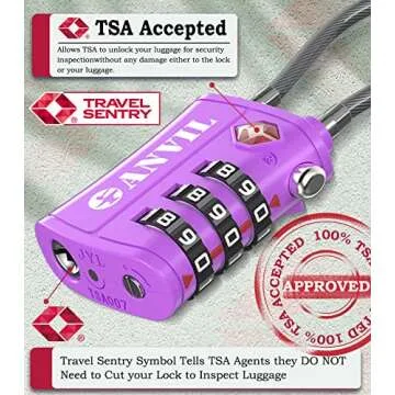 ANVIL TSA Approved Luggage Locks - Re-settable 3-Digit Combination Cable Lock with Alloy Body, Keyle...