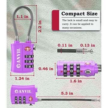 ANVIL TSA Approved Luggage Locks - Re-settable 3-Digit Combination Cable Lock with Alloy Body, Keyless Travel Sentry Accepted Padlock for Gym Locker, Golf Bags, Suitcases