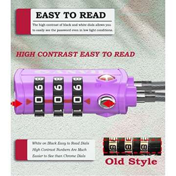 ANVIL TSA Approved Luggage Locks - Re-settable 3-Digit Combination Cable Lock with Alloy Body, Keyless Travel Sentry Accepted Padlock for Gym Locker, Golf Bags, Suitcases