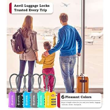 ANVIL TSA Approved Luggage Locks - Re-settable 3-Digit Combination Cable Lock with Alloy Body, Keyless Travel Sentry Accepted Padlock for Gym Locker, Golf Bags, Suitcases