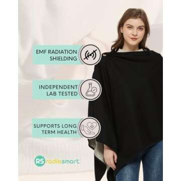 Radia Smart® EMF Protection Poncho, Wrap, Wearable Blanket. RF Radiation Shielding, WiFi Blocker, Protection Clothing 28" x 72", Black