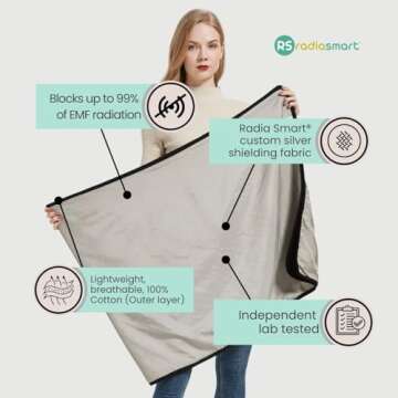 Radia Smart® EMF Protection Poncho, Wrap, Wearable Blanket. RF Radiation Shielding, WiFi Blocker, Protection Clothing 28" x 72", Black