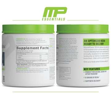 MusclePharm Essentials BCAA Powder, Pre & Post Workout Recovery Drink, Supports Muscle Recovery & Energy, Essential Amino Acids, 30 Serv, Fruit Punch