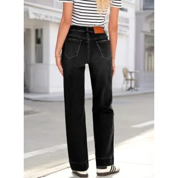 Sidefeel Jeans for Women Western Outfit High Waisted Drawstring Wide Leg Denim Pants Black Size 4