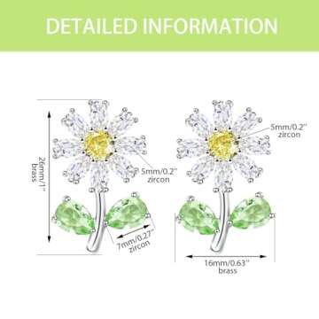 Tobestu Cute Green Cubic Zirconia Daisy Flower Stud Earrings, Ideal Gift for Daughters, Sisters, and Friends On Various Festivals YA4812