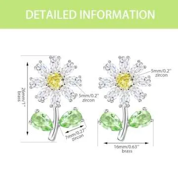 Tobestu Cute Green Cubic Zirconia Daisy Flower Stud Earrings, Ideal Gift for Daughters, Sisters, and Friends On Various Festivals YA4812