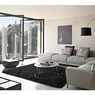 Merelax Modern Soft Fluffy Large Shaggy Rug for Bedroom Livingroom Dorm Kids Room Indoor Home Decorative, Non-Slip Plush Furry Fur Area Rugs Comfy Nursery Accent Floor Carpet 4'x6' Black