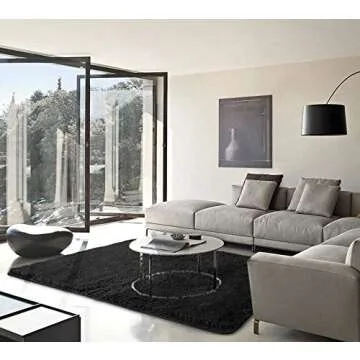 Merelax Modern Soft Fluffy Large Shaggy Rug for Bedroom Livingroom Dorm Kids Room Indoor Home Decorative, Non-Slip Plush Furry Fur Area Rugs Comfy Nursery Accent Floor Carpet 4'x6' Black