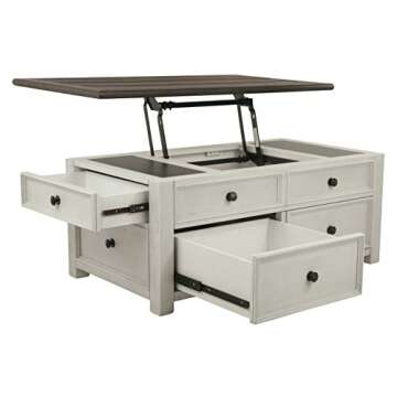 Signature Design by Ashley Bolanburg Farmhouse Lift Top Coffee Table with Drawers, Antique Cream & Brown
