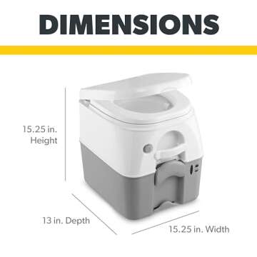 Dometic 976 Portable Toilet - Camping Porta Potty with Full-Size Seat & Latching Lid - Powerful Push-Button Pressurized Flush Commode - 5 Gallon Waste Tank