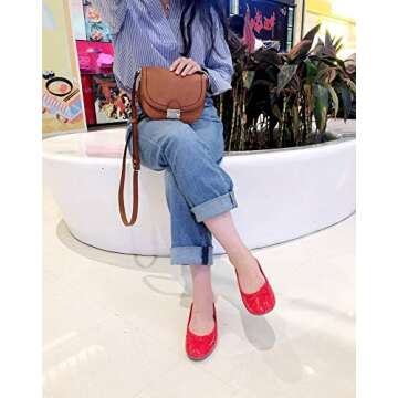 FEVERSOLE Women's Macaroon Colorful Memory Foam Cushion Insock Patent Ballet Flat Red Size 7.5 M US