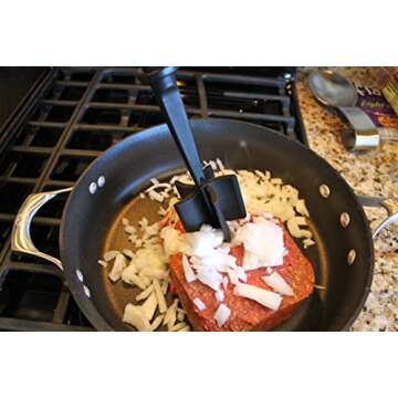 5 Blades Kitchen Ground Meat Chopper Spatula | Hamburger Ground Beef Mix N Chop Tools | for Non-Stick Cookware (Black)