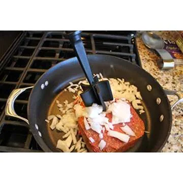 5 Blades Kitchen Ground Meat Chopper Spatula | Hamburger Ground Beef Mix N Chop Tools | for Non-Stick Cookware (Black)