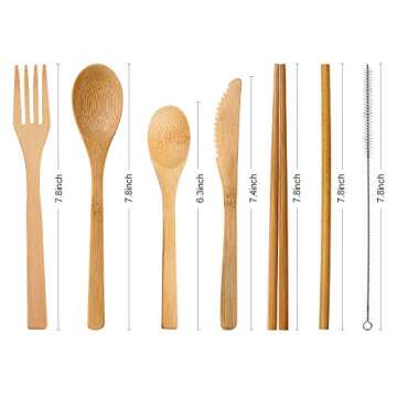 Bamboo Utensils | Bamboo Travel Utensils | Flatware Set | Knife, Fork, Spoon, Reusable Straws and Chopsticks | Camping Utensils Set | Portable Utensils Set