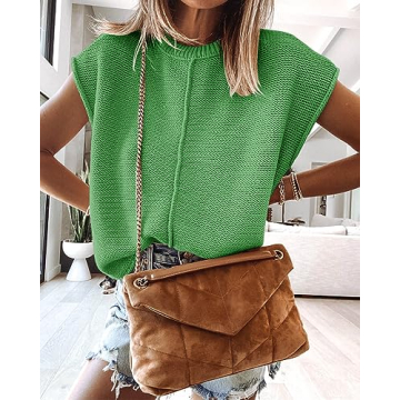Saodimallsu Summer Tops for Women 2023 Casual Cap Sleeve Lightweight Knitted Loose Sweater Pullover Top Green