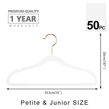 MIZGI Premium Kids Velvet Hangers (Pack of 50) 14" Wide with Copper Rose Gold Hooks, Space Saving, N...