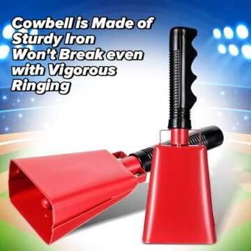 Steel Cowbell with Handle 8 Inch - Noise Makers for Sports Events, 2 Pack