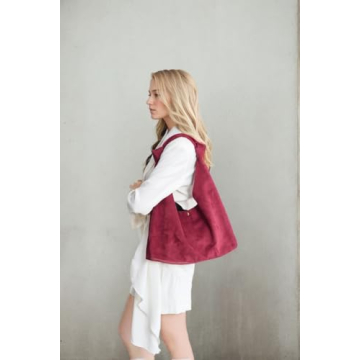 RAVESSIA Women's Suede Slouchy Hobo Tote Knotted Shoulder Bag with Extra Pouch (Brown)