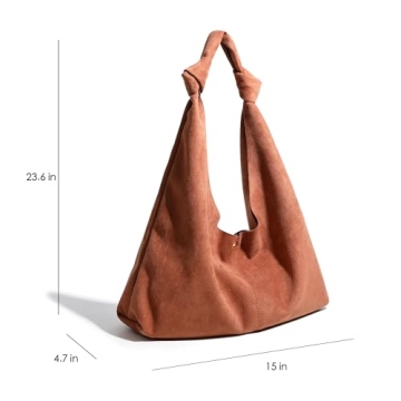 RAVESSIA Women's Suede Slouchy Hobo Tote Knotted Shoulder Bag with Extra Pouch (Brown)