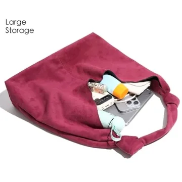 RAVESSIA Women's Suede Slouchy Hobo Tote Knotted Shoulder Bag with Extra Pouch (Brown)