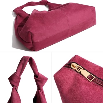 RAVESSIA Women's Suede Slouchy Hobo Tote Knotted Shoulder Bag with Extra Pouch (Brown)