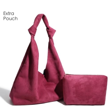 RAVESSIA Women's Suede Slouchy Hobo Tote Knotted Shoulder Bag with Extra Pouch (Brown)