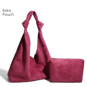 RAVESSIA Women's Suede Slouchy Hobo Tote Knotted Shoulder Bag with Extra Pouch (Brown)