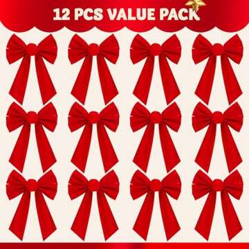 JOYIN 12 Pack Christmas Red Velvet Bows, 13" Long by 9" Wide Decorative Christmas Bows for Wreath Ga...