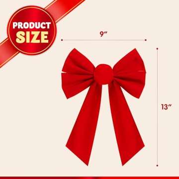 JOYIN 12 Pack Christmas Red Velvet Bows, 13" Long by 9" Wide Decorative Christmas Bows for Wreath Garland Tree Decor, Indoor Outdoor Holiday Decorations