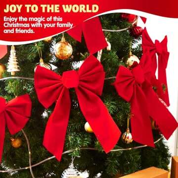 JOYIN 12 Pack Christmas Red Velvet Bows, 13" Long by 9" Wide Decorative Christmas Bows for Wreath Garland Tree Decor, Indoor Outdoor Holiday Decorations