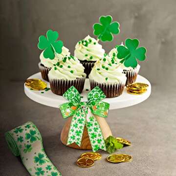 3 Rolls St Patrick's Day Wired Ribbon Shamrock Wired Edge Ribbon 2.5 Inch x 24 Yards Shamrock Plaid Fabric Ribbons for St. Patrick's Day Wrapping Wreath Party Decoration DIY Craft Supplies