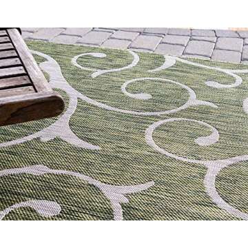 Unique Loom Outdoor Botanical Collection Area Rug - Curl (4' x 6' Rectangle Green/Ivory)
