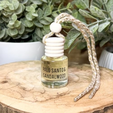 Palo Santo & Sandalwood Hanging Car Air Freshener – Long Lasting Essential Oil Diffuser for Car, C...