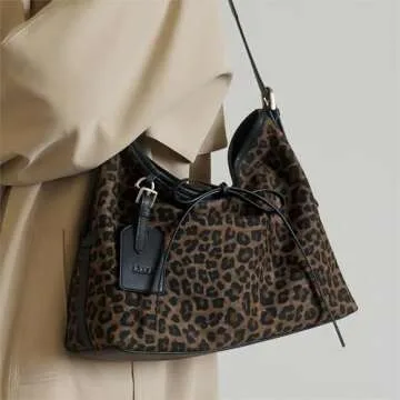 Leopard Print Hobo Bags For Women, Leopard Print Knitted Shoulder Bag,Slouchy Shoulder Purse, Ladies...