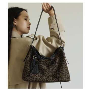 Leopard Print Hobo Bags For Women, Leopard Print Knitted Shoulder Bag,Slouchy Shoulder Purse, Ladies Large Hobo Purse, Women Traveling Bag,Women's Tote Handbags,cheetah print purse,bags