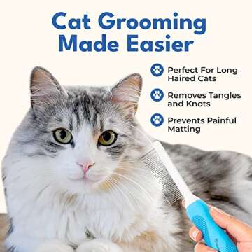 Grooming Comb for Long & Curly Hair in Dogs & Cats - Top Pet Detangler Brush - Removes & Prevents Matted Fur - Perfect for Goldendoodle, Poodle Mixes, and Cat Undercoat