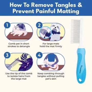 Grooming Comb for Long & Curly Hair in Dogs & Cats - Top Pet Detangler Brush - Removes & Prevents Matted Fur - Perfect for Goldendoodle, Poodle Mixes, and Cat Undercoat