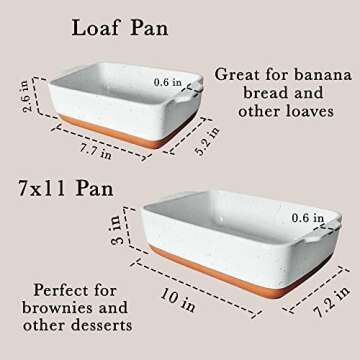 Mora 7x11in & Loaf Baking Dishes - Porcelain Casserole & Bakeware, Oven-to-Table, Freezer Safe - Set...