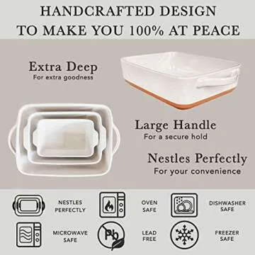 Mora 7x11in & Loaf Baking Dishes - Porcelain Casserole & Bakeware, Oven-to-Table, Freezer Safe - Set of 2, White