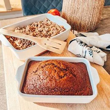 Mora 7x11in & Loaf Baking Dishes - Porcelain Casserole & Bakeware, Oven-to-Table, Freezer Safe - Set of 2, White