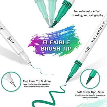 Hethrone Markers for Adult Coloring - 100 Colors Dual Tip Brush Pens Art Markers Set, Fine Tip Markers for Calligraphy Painting Drawing Lettering (100 Colors White Lion)