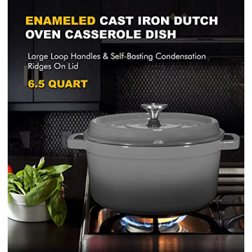Bruntmor 6.5 qt Enameled Cast Iron Round Dutch Oven