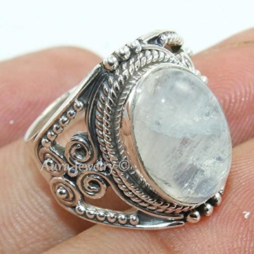 Sterling Silver 925 Ring For Womens Rainbow Moonstone Ring Sterling Silver Statement Ring June Birth...