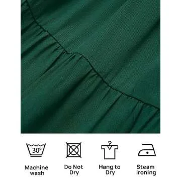 ZESICA Women's 2025 Bohemian Summer Floral Print One Shoulder Sleeveless Smocked Ruffle Tiered Beach Long Midi Dress,SolidDarkGreen,Medium