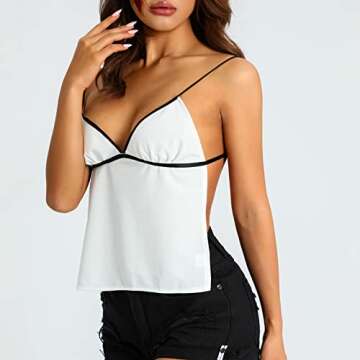 Women Crop Camisole Top Fairy Grunge Spaghetti Strap Tank Y2k Aesthetic Sleeveless Crop Tank Top Summer Streetwear (White, M)