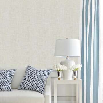 Yancorp Textured Cream Grasscloth Self-Adhesive Wallpaper