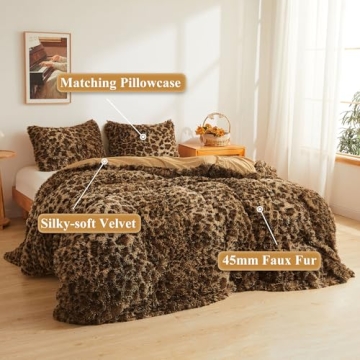 XeGe Cheetah Print Fur Duvet Cover Set for Cozy Comfort